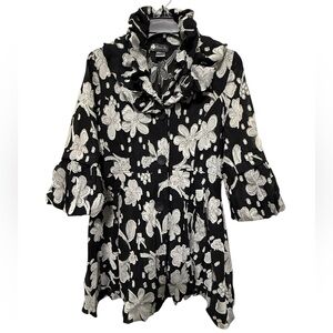 Damee, Inc Floral Ruffle Black and Gray Jacket Size Medium